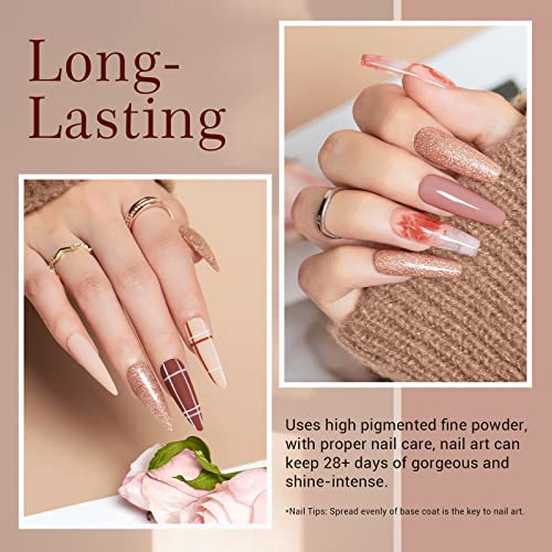 AZUREBEAUTY Dip Powder Nail Kit Starter, 4 Colors Skin Nude Brown Glitter, Acrylic Dipping Powder Liquid Set with Base/Top Coat Activator for Daily French Nail Art Manicure DIY Gift 12 Pcs