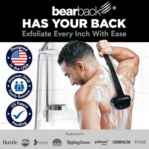 Bearback Silicone Body Scrubber with Extendable Handle – Back Scrubber for Shower, Men & Women – Removable Soft Brush, Gentle, Hygienic & Easy to Use