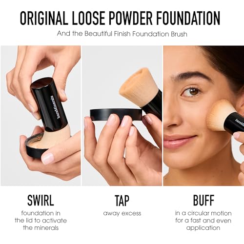 bareMinerals Original Get Started Kit, 3-Piece Makeup Set Includes Full-Sized Original Loose Mineral Foundation SPF 15, Travel-Sized Beautiful Finish Brush & Original Mineral Veil Setting Powder