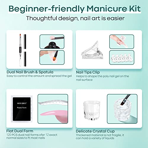 Modelones Slip Solution for Poly Gel, Anti-Stick Gel Nail Extension Complete Kit with Nail Forms Tips Clips Art Tool DIY at Home