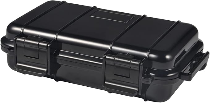 Dry Storage Box, Shockproof Waterproof Box Storage Case Waterproof Plastic Box Container with 2 U‑Shape Buckle, Plastic Storage Container for Cameras, Phones, Camping, Fishing, Hiking(Small-Black)