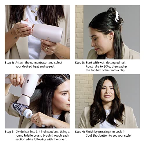 T3 Afar Lightweight Travel-Size Hair Dryer with Auto Dual Voltage, Folding Handle, Fast Drying, Lightweight and Ergonomic, Frizz Smoothing, Multiple Heat and Speed Combinations