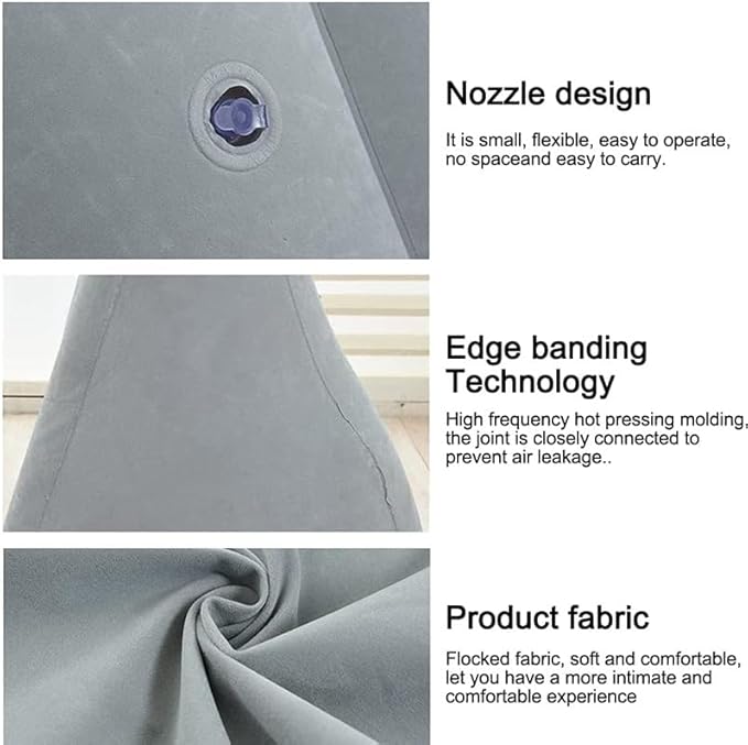 2PCS Grey Blue Inflatable Beach Mat Lounge Chair - Flocking Camping Leisure Lounger Back