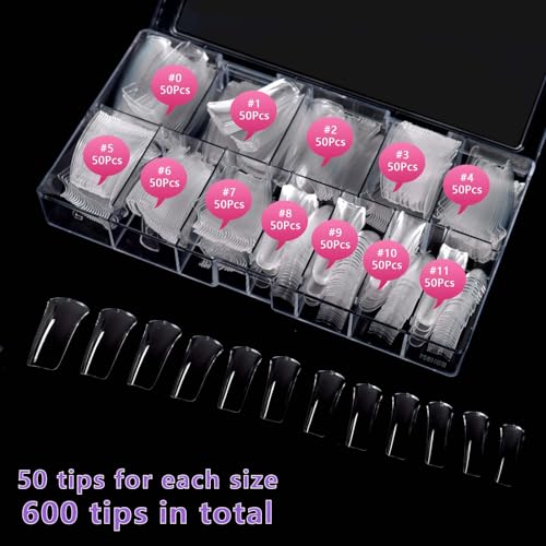 Laza 600pcs Long Duck Nail Tips 12 Sizes Box-packed Clear Duck Nails Full Cover Wide Nail Tips French False Nail Tips for Acrylic Nails Extension Tips — 44MM