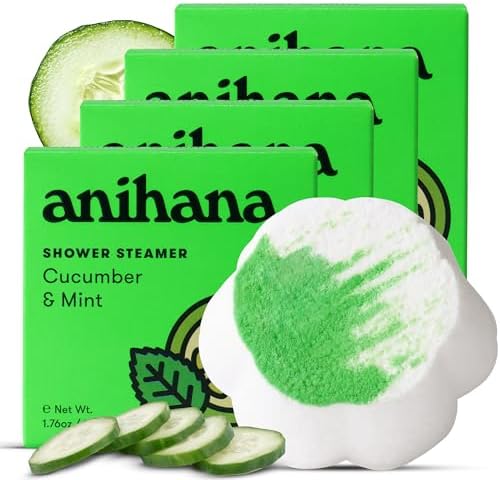 ANIHANA Shower Steamers 4 Pack, Paraben Free, Cruelty Free, Refreshing Cucumber Mint Scent, 1.76 oz Each