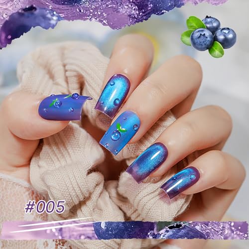 MIZHSE Cat Eye Gel Nail Polish, Fruit Colors Magnetic Gel Polish Set with Magnet, Neon Cateye Effect Green Purple Yellow Soak Off Nail Art Manicure Home Gift for Ladies