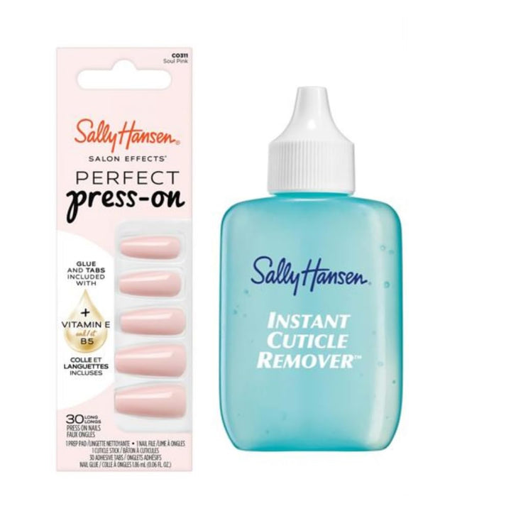 Sally Hansen Instant Cuticle Remover | Aloe & 30 Soul Pink Press-On Nails