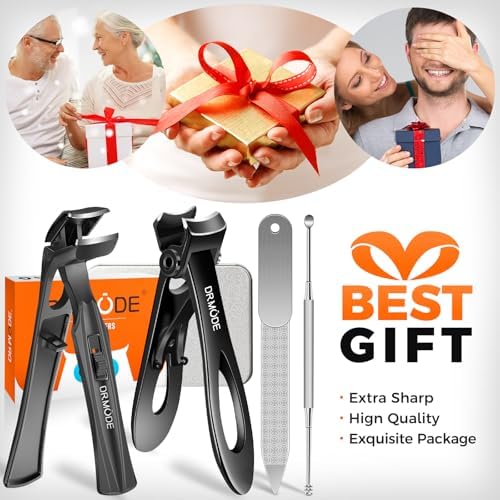 Toenail Clippers for Thick Nails for Seniors, Angled Head Long Handled Toe Nail Clippers for Seniors Men with Wide Jaw Opening, Heavy Duty Large Finger Nail Clippers Adult Cutter with Catcher, Black