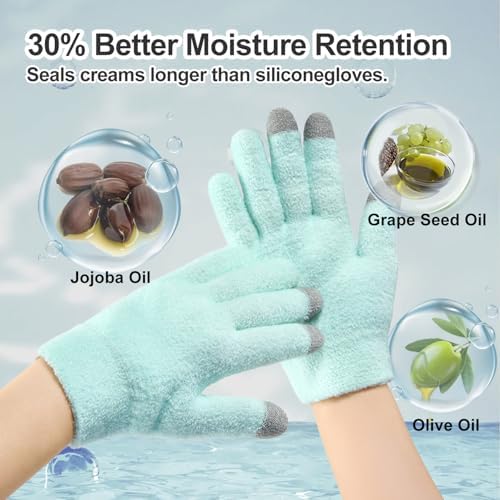 MoyRetty Touchscreen Silicone Moisturizing Gloves for Dry Hands Overnight, Reusable Hand Spa Gloves with Vitamin E & Jojoba Oil(Green)