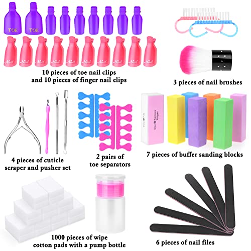 Gel Polish Remover Kit, Anezus 1045pcs Gel Nail Polish Remover Tools with Nail Clips, Nail Wipes, Cuticle Pusher and Cutter, Nail Buffer and Files for Acetone Acrylic Nail Remover