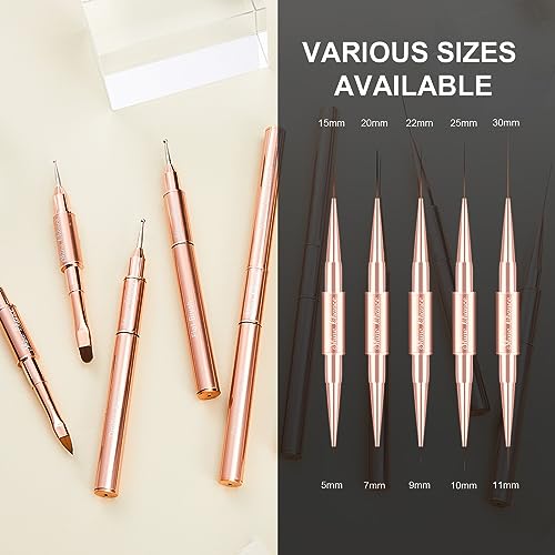 9Pcs Nail Art Brushes Set, Professional Double-Ended Acrylic Liner Detail Brushes for Gel Polish Art Nail, 3D Art Nail Dotting Brush Pen for Manicure DIY Home Salon, Rosegold