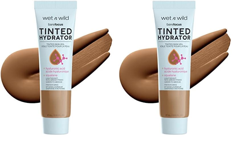 wet n wild Bare Focus Tinted Hydrator Matte Finish, Deep | Oil-Free | Moisturizing Makeup | Hyaluronic Acid | Sheer To Medium Coverage (Pack of 2)