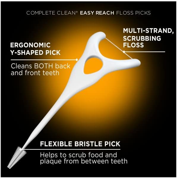 DenTek Complete Clean Easy Reach Floss Picks, Advanced Fluoride Coating, Mouthwash Blast Flavor, 75 ct. (Pack of 6)