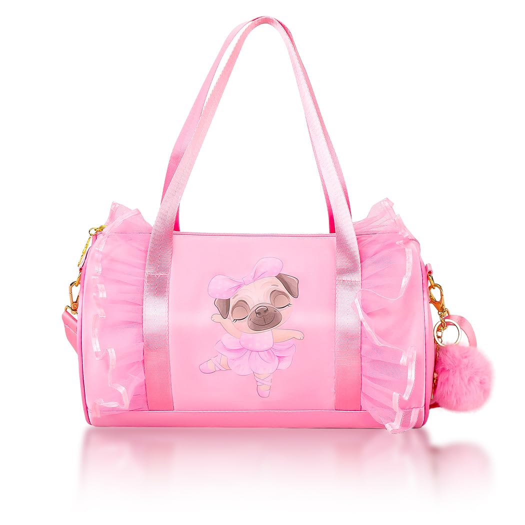 Moonmo Cute Ballet Dance Bag,Tutu Dress Bag, Waterproof Lightweight Dancing Animals Pink Dance Bag for Girls(Pink Dog)