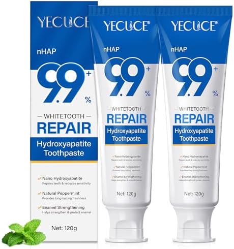 2PCS 9.9% Hydroxyapatite Toothpaste for Enamel Repair and Tooth Strengthening, Nano Hydroxyapatite Remineralizing Toothpaste, Fluoride Free Gentle Whitening Tooth paste for Sensitive Teeth, Fresh Mint