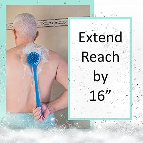 Bendable Long Handled Silicone Body Brush & Hair Scrubber - Bath Shower Back Brush, Shampoo Hair & Scalp Massager, Back Scrubber for Shower (Blue Sapphire)