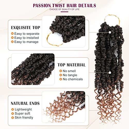 12 Inch Pre-Looped Passion Twist Crochet Hair - 8 Packs Pretwisted Bohemian Braiding Hair for Black Women, Soft Tangle-Free Synthetic Hair for Protective Styles, Easy Install Crochet Braids (1B/30)