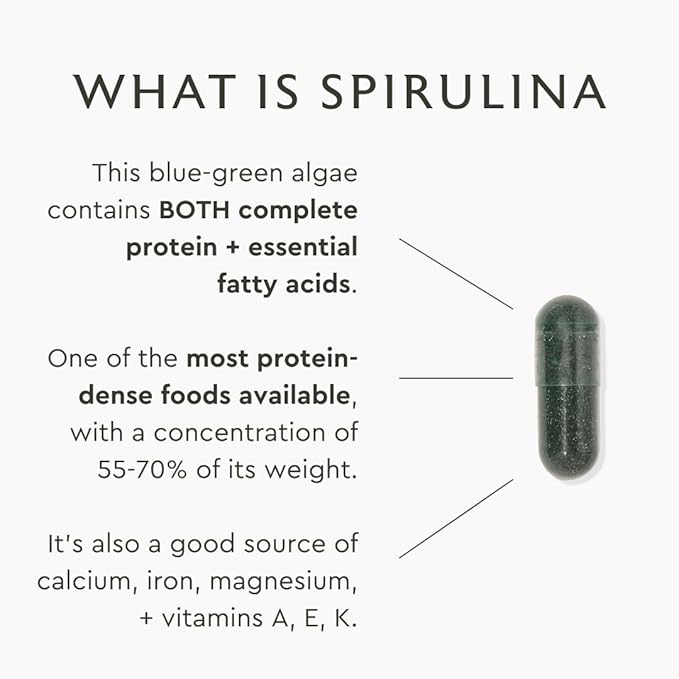 Alaya Naturals - Pure Spirulina Capsules - Made with Earthrise Spirulina, Blue Green Algae Superfood - Non-GMO & Vegan - 500 mg, 90 Capsules
