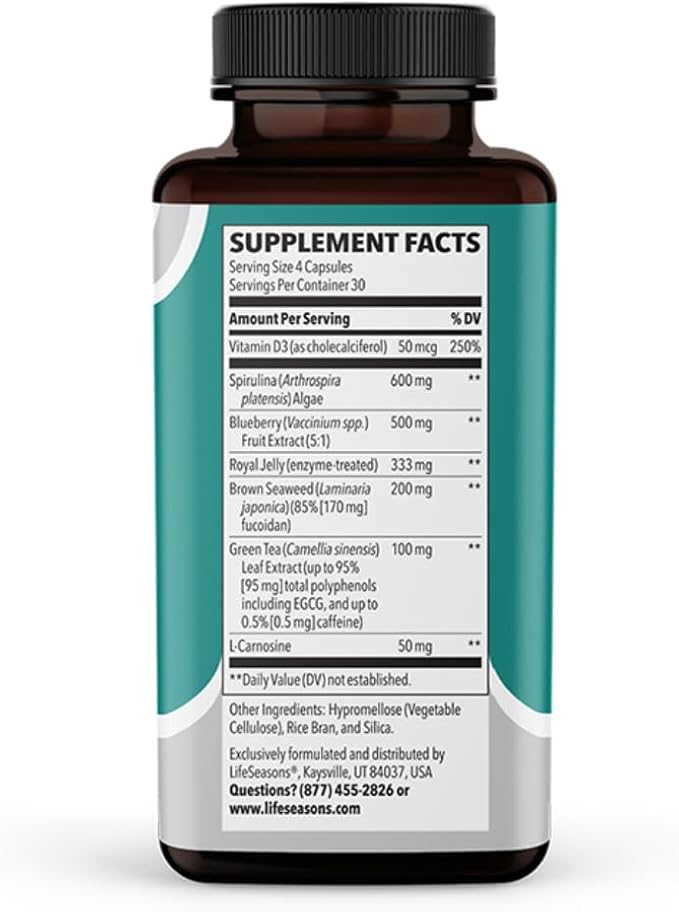 LifeSeasons Stem Boost-R - Stem Cell Support - Repairs Damaged Tissue - Vitamin Supplement with Antioxidants - Royal Jelly, Spirulina, Blueberry, Brown Seaweed & L-Carnosine - 120 Capsules (Pack of 2)
