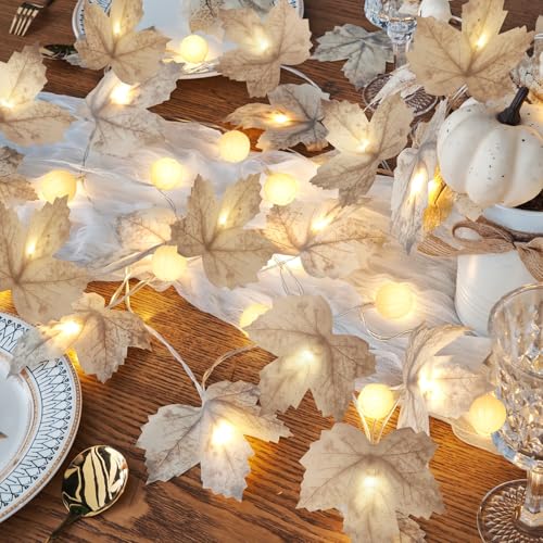 3 Pack 60 LED Fall Decor Garland with 3D Pumpkin Lights Enlarged Maples Leaf 3×10Ft 2-Mode Battery Operated String Light Autumn Fall Decorations for Home Porch Table Centerpiece Mantle Indoor Outdoor