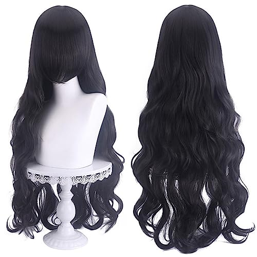 MOJUN Long Wavy Wig for Women 31.5" Long Natural Wavy Curly Wigs with Bangs Synthetic Heat Resistant Fiber Hair Wig for Halloween Cosplay Daily Party Wig, JF80-23