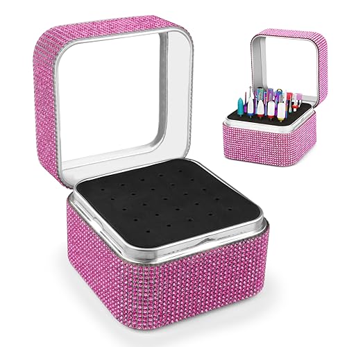 Cellentool Nail Drill Bits Holder Rhinestone Case Box- 25 Holes Dustproof Portable Storage Box Efile Nail Bits Displayer Organizer Container for Manicure Tools