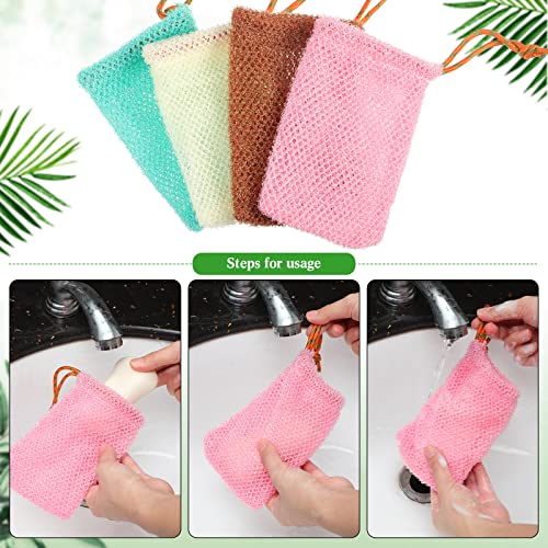 8 Pieces Bar Soap Pouch Mesh Soap Pouch Holder Exfoliating Net Loofah Bags for Shower Mesh Bubble Foam Net Bath Pocket for Women Men Girls (Lake Green, Pink, Beige, Brown)