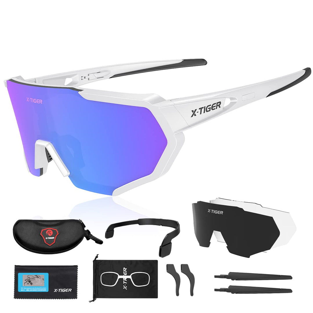 X-TIGER Polarized Sports Sunglasses with 3 Interchangeable Lenses,Mens Womens Cycling Glasses,Baseball Running Fishing Golf Driving Sunglasses