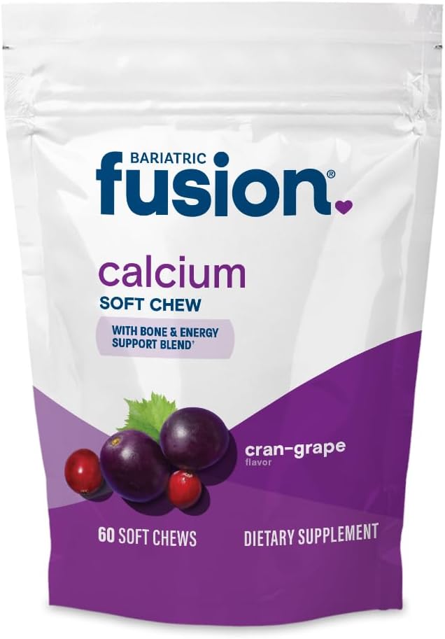 Bariatric Fusion Bariatric Calcium Chews | Calcium Citrate with Vitamin D3 Calcium Supplement Bariatric Vitamin | Sugar Free Calcium Citrate Chewable | Calcium Citrate 500mg | Cran Grape | 60 Count