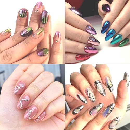 24 Colors Chrome Nail Powder Kit Mirror Effect Gold Silver Red Green Black Metallic Chrome Powder for Nails with Silicone Pen Applicator Brush Extra Fine Glitter Powder Manicure Supplies