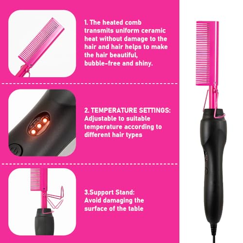 Electric Hot Comb Hair Straightener Electrical Straightening Comb Curling Iron for Natural Black Hair Wigs Pressing Combs with Lace Glue Hair Wax Stick Edge Control Set