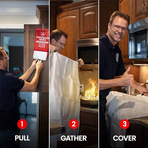 Prepared Hero Emergency Fire Blanket - 1 Pack - Fire Suppression Blanket for Kitchen, 40” x 40” Fire Blanket for Home, Fiberglass Fire Blanket