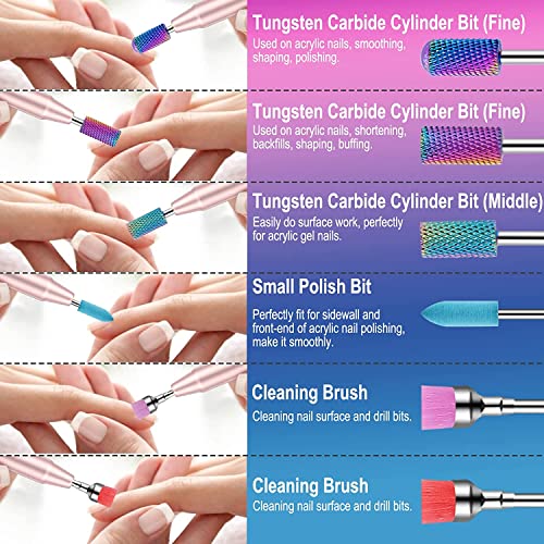 25Pcs Nail Drill Bits Set with Portable Holder, 3/32 Inch Ceramic Diamond Carbide Cuticle Efile Remover Nail Drill Bit for Home Salon Acrylic Gel Polish Manicure Pedicure