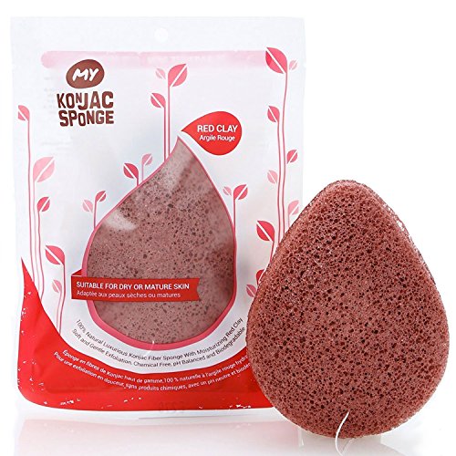 All Natural Korean Fiber French Red Clay Facial Sponge. Excellent for Dry or Mature Skin. Halal, Leaping Bunny Cruelty Free and the Vegan Society Certified