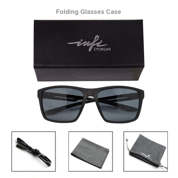 INFI Fishing Polarized Sunglasses for Men Driving Running Golf Sports Glasses Square UV Protection Designer Style Unisex (Matte Black/Smoke Lens)