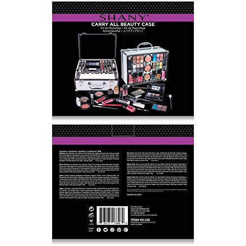 SHANY Carry All Trunk Makeup Train Case with Re-usable Aluminum Beauty Storage Organizer Case. Make up Set with Eye palettes, Blushes,Face Powders, Manicure, Pedicure and Cosmetics Brushes.