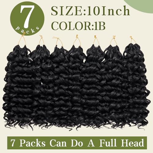 7 Packs Curly Crochet Hair for Black Women 10 Inch GOGO Curl Crochet Hair Deep Ocean Water Wave Synthetic Bohemian Beach Curl Crochet Braids Braiding Hair (10 inch, 1B)
