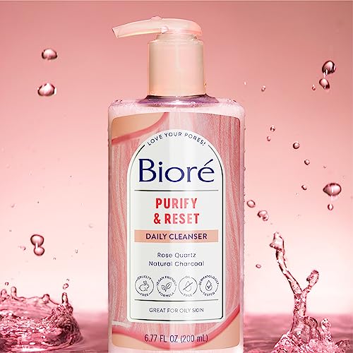 Bioré Rose Quartz + Charcoal Daily Purifying Cleanser, Oil Free Facial Cleanser Energizes Skin, Dermatologist Tested and Cruelty Free, 6.77 oz