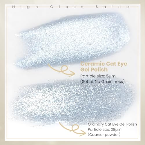 MIZHSE Cat Eye Gel Nail Polish, 8 Colors Ceramic Magnetic Gel Polish Set with Magnet Stick, Glass Effect Crystal Shimmery Silver Brown Green Purple Colors Soak Off Nail Art Salon Home Gift for Women