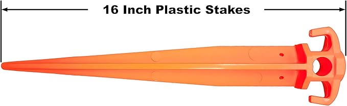 16" 12 PCS Tent Pegs Garden Stakes Durable and Strong Plastic Tent Stakes for Beach Mat, Camping, Hiking, Garden, Landscape Stakes, Orange Stakes UV Resistant