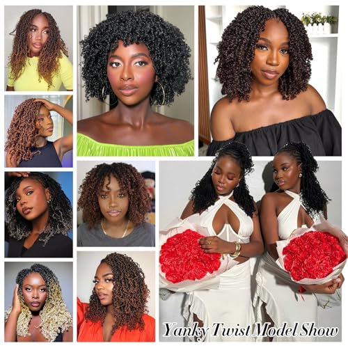Yanky Twist Crochet Hair - (8+10+12inch)*3,Total 9 packs,Natural Black,Pre-Looped Yankee Twist Mini Passion Twist,Pre-Twisted Micro Spring Twist,Boho Senegalese Twist Crochet Hair with Curly Ends(1B#)