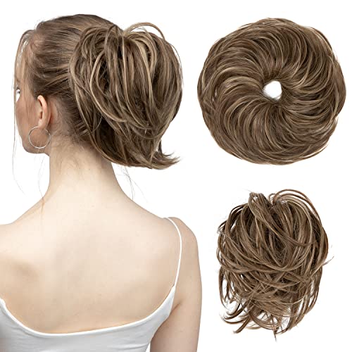SARLA 2PCS Messy Hair Bun Hair Pieces Wavy Curly Synthetic Updo Fake Scrunchies Ponytail Extension for Women Dark Grey
