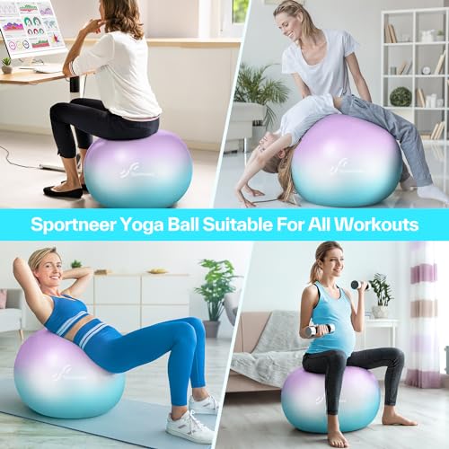 Sportneer Extra Thick Exercise Ball - 25.6''Yoga Ball with Quick Pump - Anti-Burst and Slip Resistant Fitness Ball Chair for Pregnancy and Physical Therapy (Blue Purple)