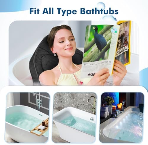 Full Body Bath Pillow for Tub-Extra Thick Bathtub Pillow with Head & Neck Support, Luxury Tub Pillow for Comfort, Non-Slip Bath Cushion for Women, Men & Seniors, Bathroom Accessories