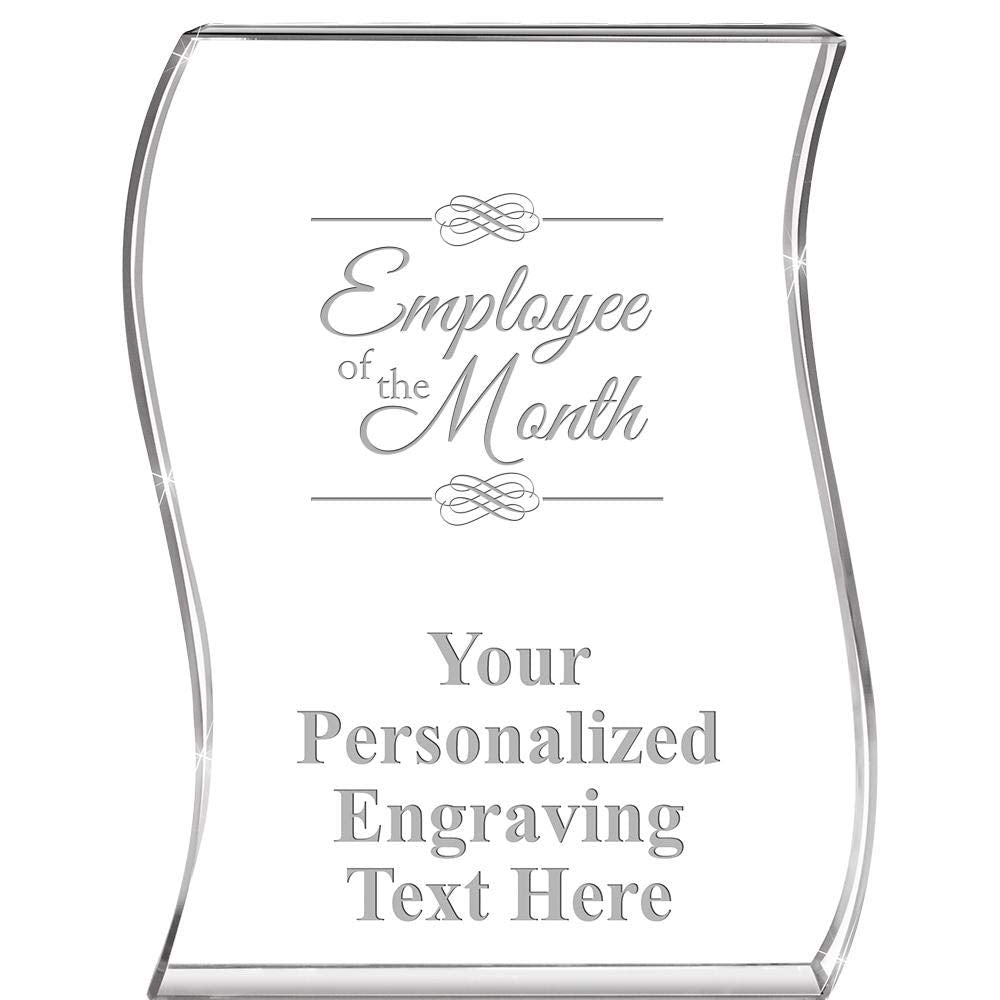 Employee of The Month Wave Acrylic Award, 4" H Personalized Employee Award, Engraving Included Prime