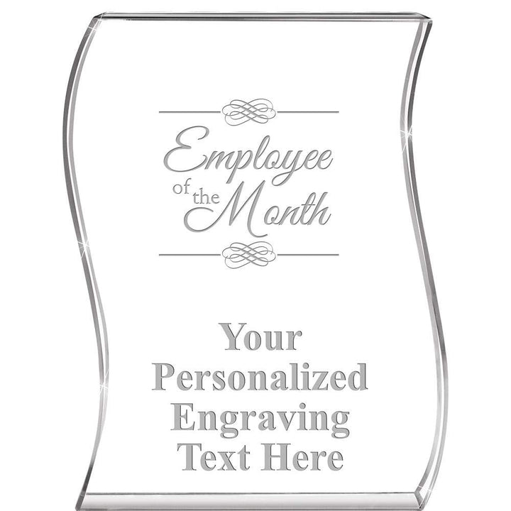 Employee of The Month Wave Acrylic Award, 4" H Personalized Employee Award, Engraving Included Prime