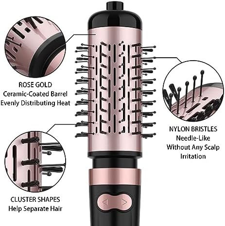ANWA Hair Dryer Brush, 1000W 3-in-1 Rotating Blow Dryer with Detachable Brushes, Ceramic Coated Barrel for Salon-Quality Styling, Suitable for All Hair Types