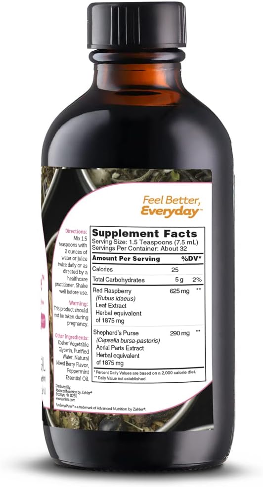 Zahler PureBerry+Purse, Liquid Raspberry Leaf & Sheperd's Purse, Strengthens Uterine Tissue, Certified Kosher, 8OZ