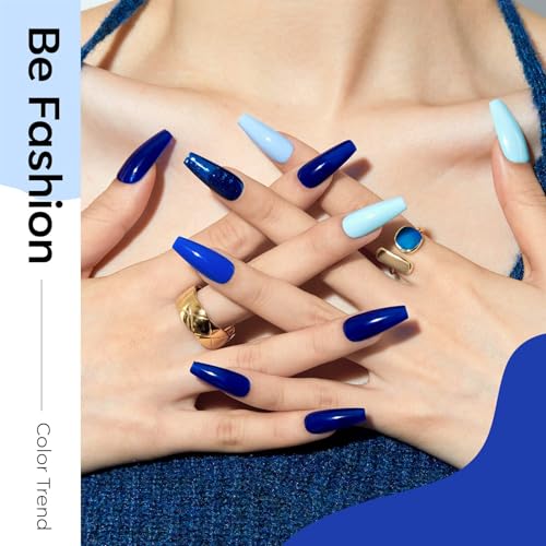 modelones Blue Gel Nail Polish Set 6 Colors, Royal Blue Sky Blue Glitter Navy Blue Nail Gel Polish Kit Light to Dark Shades Soak Off Pastel Spring Nail Art Gel Salon DIY Manicure Gift for Women Girl