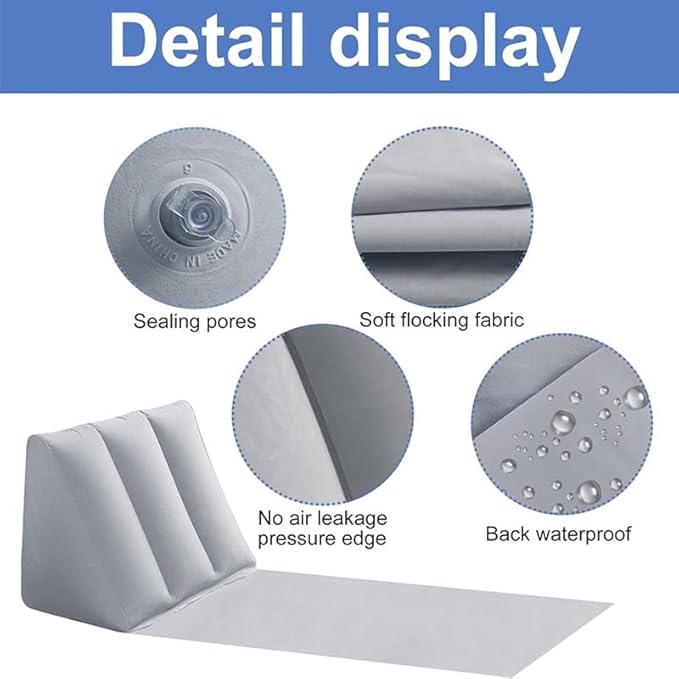 1PC Grey Blue Inflatable Beach Mat Lounge Chair - Flocking Camping Leisure Lounger Back